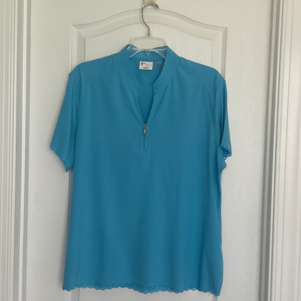 Greg Norman Collection Aqua Zip-Up Blouse